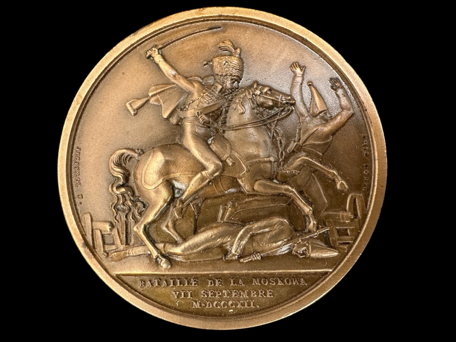 Vintage French Bronze Commemorative Medallion Medal 1812 Napoleon I Battle Of Moskowa With Original Case 1 9/16'W