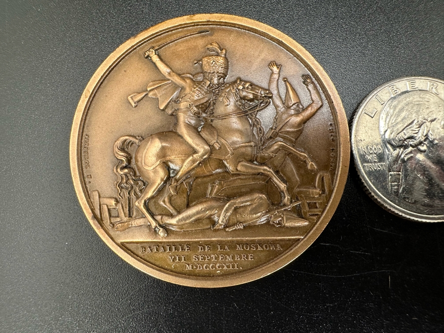 Vintage French Bronze Commemorative Medallion Medal 1812 Napoleon I Battle Of Moskowa With Original Case 1 9/16'W [Photo 3]