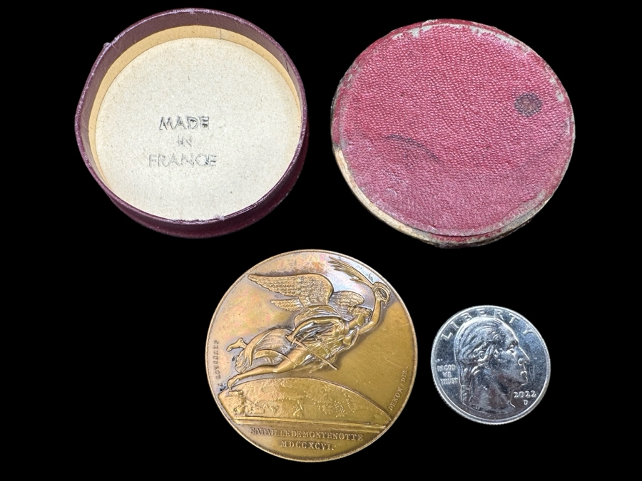 Vintage French Bronze Commemorative Medallion Medal 1796 Napoleon I Battle Of Montenotte With Original Case 1 9/16'W [Photo 8]