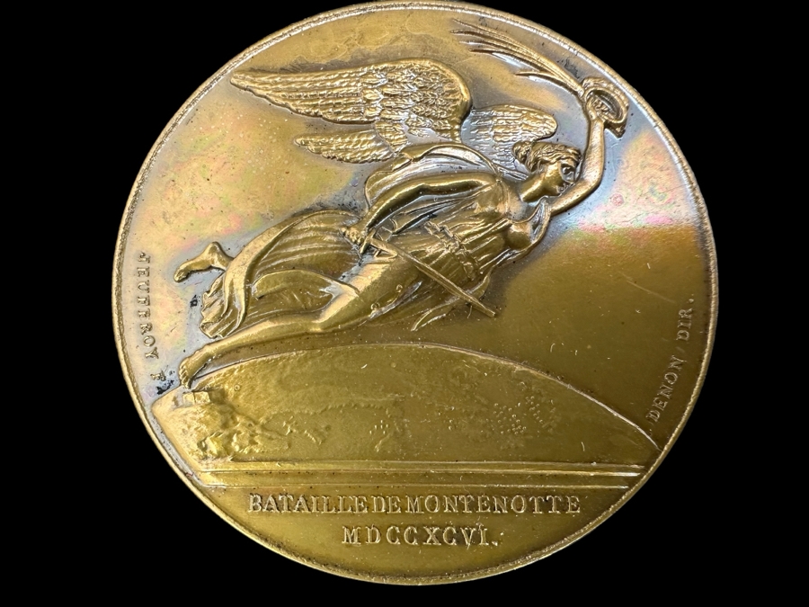Vintage French Bronze Commemorative Medallion Medal 1796 Napoleon I Battle Of Montenotte With Original Case 1 9/16'W