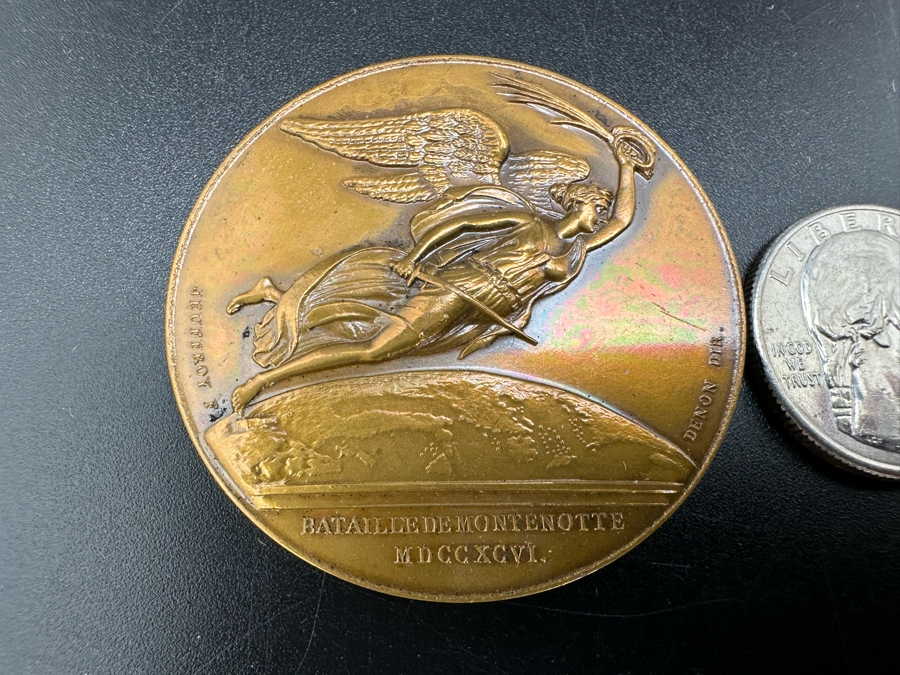 Vintage French Bronze Commemorative Medallion Medal 1796 Napoleon I Battle Of Montenotte With Original Case 1 9/16'W [Photo 3]