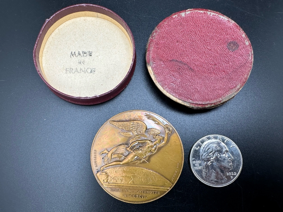 Vintage French Bronze Commemorative Medallion Medal 1796 Napoleon I Battle Of Montenotte With Original Case 1 9/16'W [Photo 2]