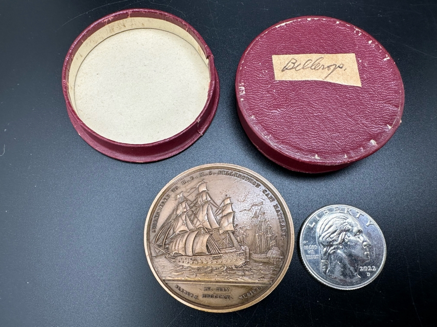 Vintage French Bronze Commemorative Medallion Napoleon Bonaparte Surrendered To HBMS Bellerophon Capt. Maitland With Original Case 1 9/16'W	 [Photo 2]