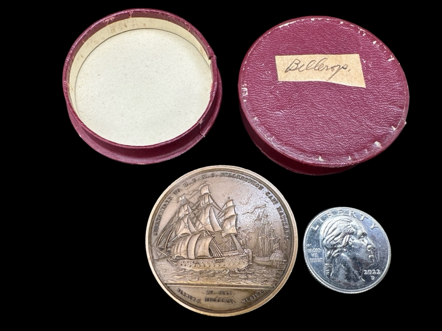Vintage French Bronze Commemorative Medallion Napoleon Bonaparte Surrendered To HBMS Bellerophon Capt. Maitland With Original Case 1 9/16'W	 [Photo 9]