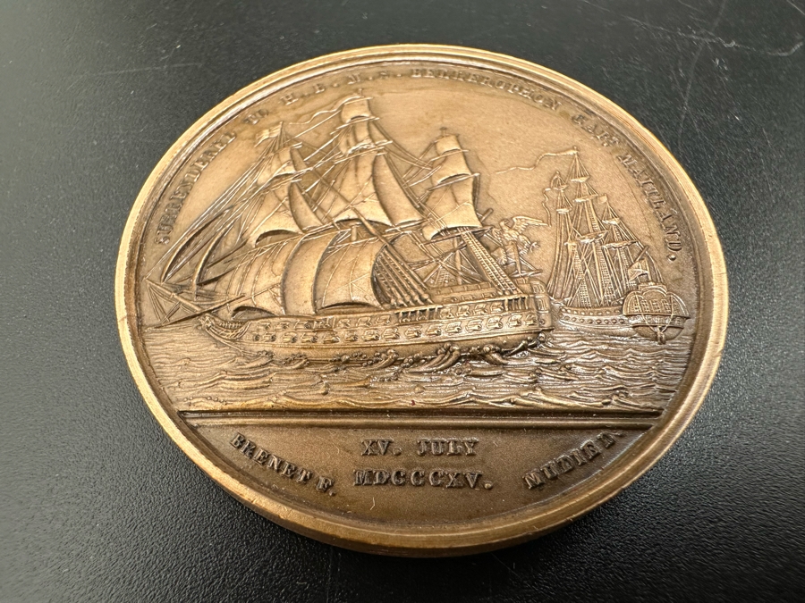 Vintage French Bronze Commemorative Medallion Napoleon Bonaparte Surrendered To HBMS Bellerophon Capt. Maitland With Original Case 1 9/16'W	 [Photo 5]