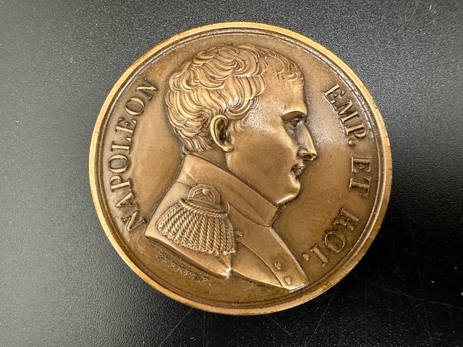 Vintage French Bronze Commemorative Medallion Napoleon Bonaparte Surrendered To HBMS Bellerophon Capt. Maitland With Original Case 1 9/16'W	 [Photo 6]