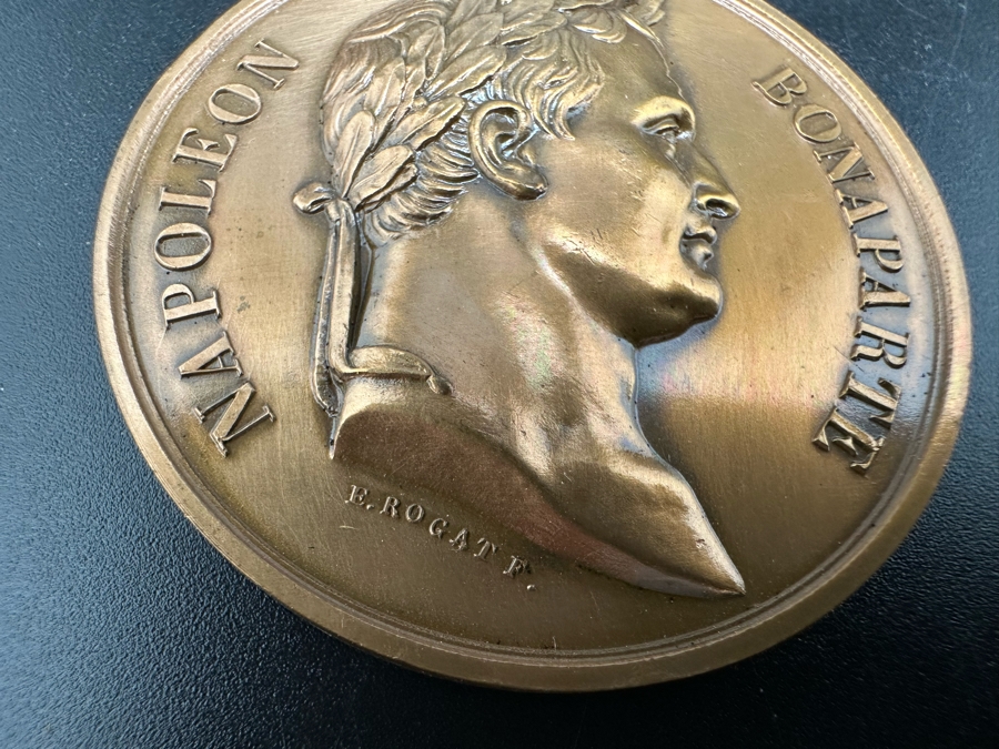Vintage French Bronze Commemorative Medallion Napoleon I Battle Of Waterloo By Emile Rogat With Original Case 1 9/16'W	 [Photo 7]