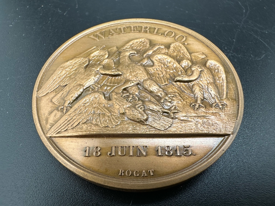 Vintage French Bronze Commemorative Medallion Napoleon I Battle Of Waterloo By Emile Rogat With Original Case 1 9/16'W	 [Photo 5]