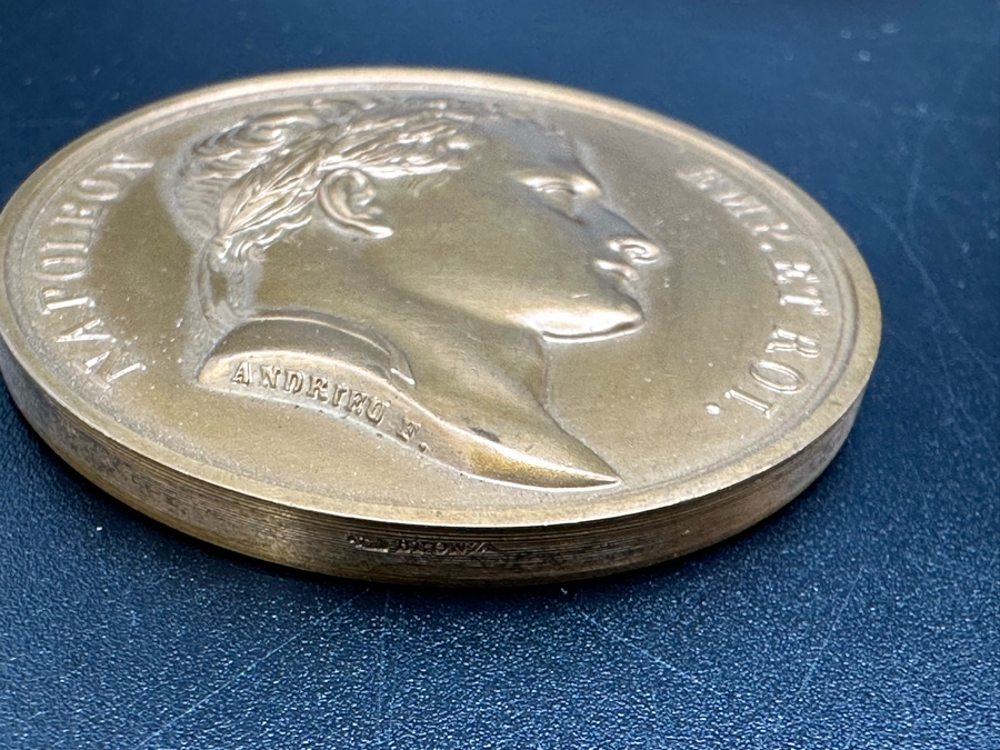 Vintage French Bronze Commemorative Medallion Napoleon I Battle Of Friedland By Andrieu & Galle With Original Case 1 9/16'W [Photo 8]