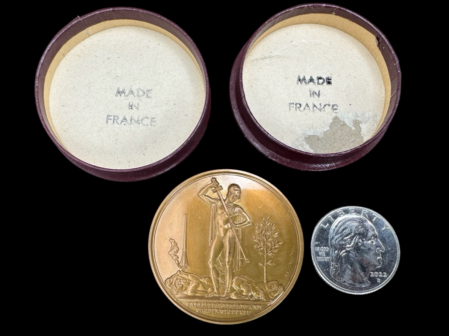 Vintage French Bronze Commemorative Medallion Napoleon I Battle Of Friedland By Andrieu & Galle With Original Case 1 9/16'W [Photo 9]