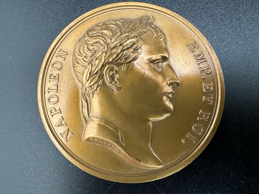Vintage French Bronze Commemorative Medallion Napoleon I Battle Of Friedland By Andrieu & Galle With Original Case 1 9/16'W [Photo 6]