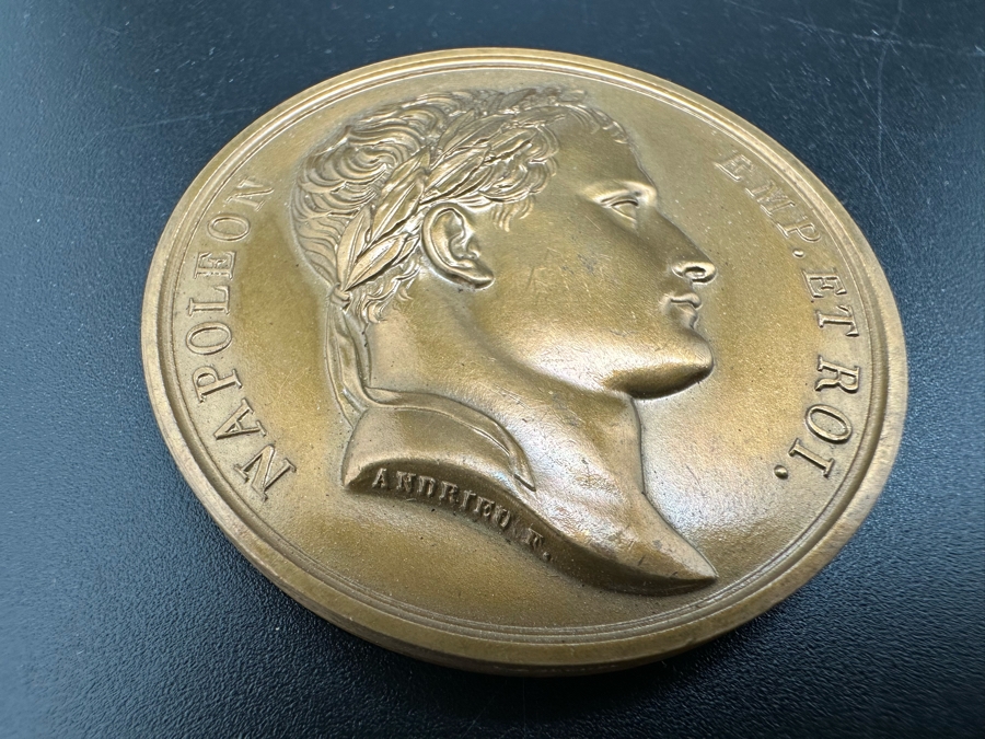 Vintage French Bronze Commemorative Medallion Napoleon I Battle Of Friedland By Andrieu & Galle With Original Case 1 9/16'W [Photo 7]