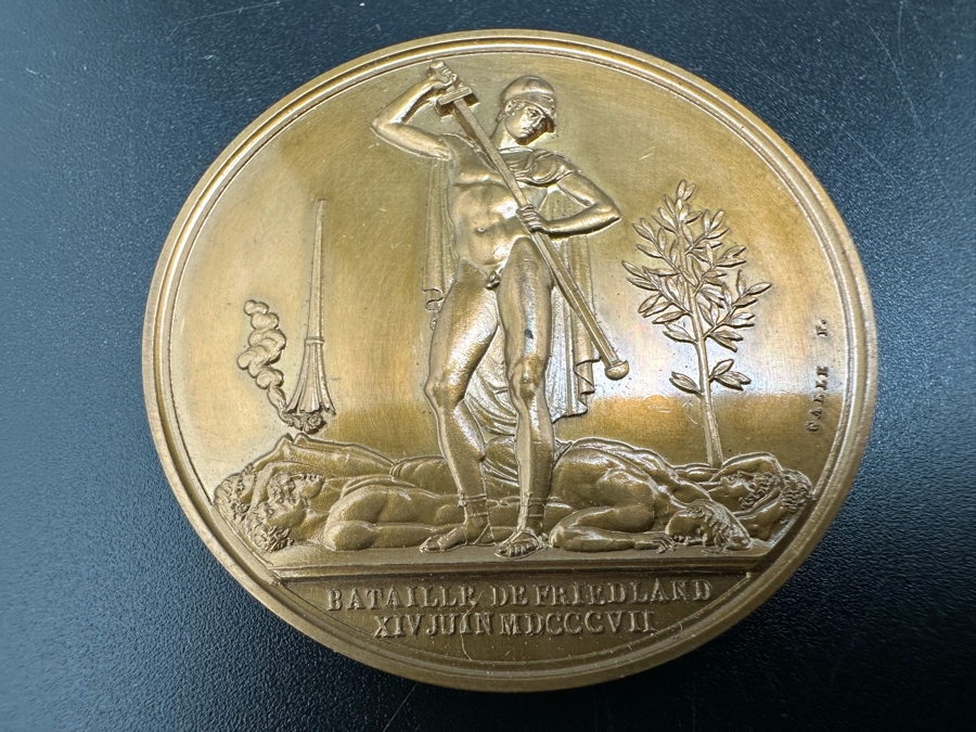 Vintage French Bronze Commemorative Medallion Napoleon I Battle Of Friedland By Andrieu & Galle With Original Case 1 9/16'W [Photo 5]