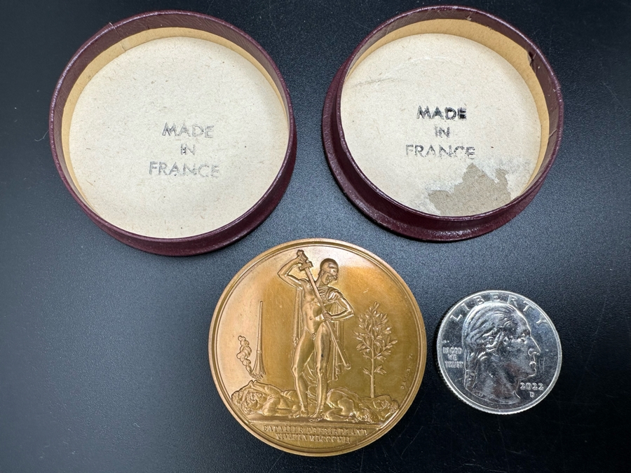 Vintage French Bronze Commemorative Medallion Napoleon I Battle Of Friedland By Andrieu & Galle With Original Case 1 9/16'W [Photo 2]