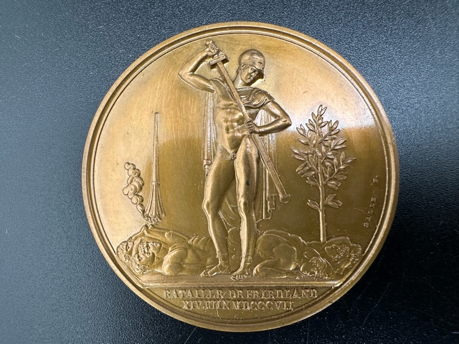Vintage French Bronze Commemorative Medallion Napoleon I Battle Of Friedland By Andrieu & Galle With Original Case 1 9/16'W [Photo 4]
