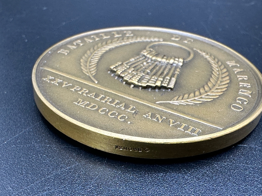 Vintage French Bronze Commemorative Medallion Napoleon I The Army Crosses The St. Bernard / The Battle Of Marengo By Etienne Jacques And Dominique-Vivant Denon With Original Case 1 9/16'W [Photo 6]