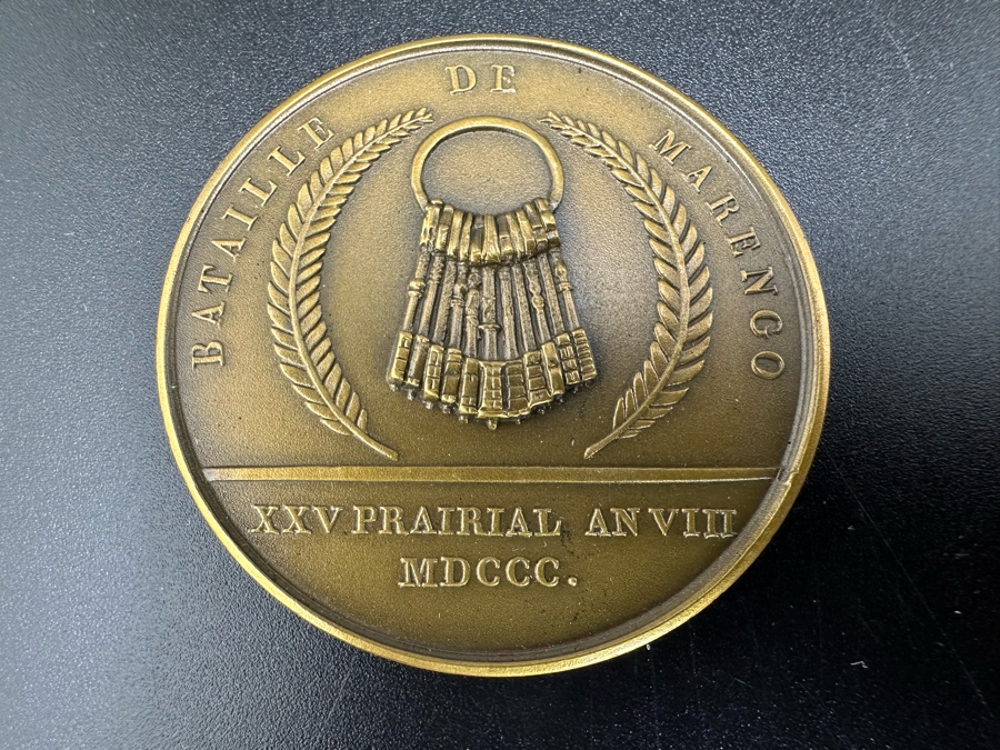 Vintage French Bronze Commemorative Medallion Napoleon I The Army Crosses The St. Bernard / The Battle Of Marengo By Etienne Jacques And Dominique-Vivant Denon With Original Case 1 9/16'W [Photo 5]