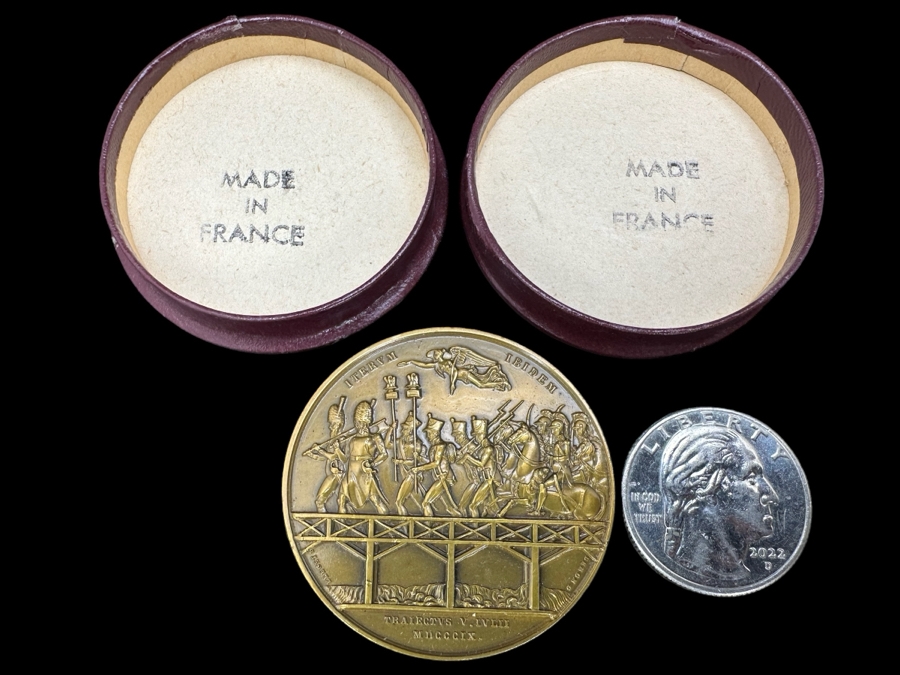 Vintage French Bronze Commemorative Medallion Medal 1809 Napoleon I 1812 Battle Of Aspern-Essling With Original Case 1 9/16'W [Photo 7]