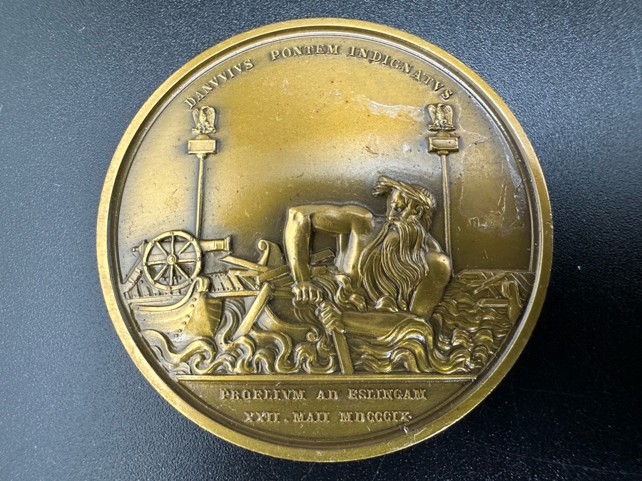 Vintage French Bronze Commemorative Medallion Medal 1809 Napoleon I 1812 Battle Of Aspern-Essling With Original Case 1 9/16'W [Photo 5]