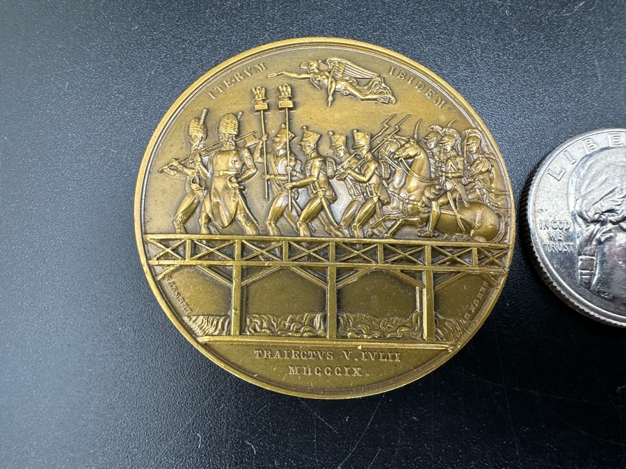 Vintage French Bronze Commemorative Medallion Medal 1809 Napoleon I 1812 Battle Of Aspern-Essling With Original Case 1 9/16'W [Photo 3]