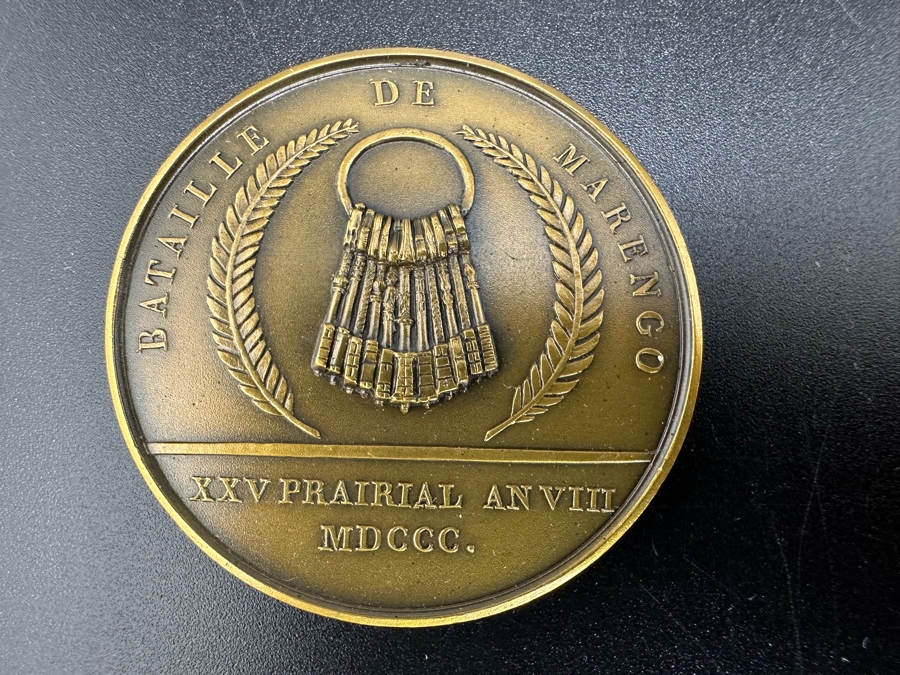 Vintage French Bronze Commemorative Medallion Napoleon I The Army Crosses The St. Bernard / The Battle Of Marengo By Etienne Jacques And Dominique-Vivant Denon With Original Case 1 9/16'W [Photo 5]