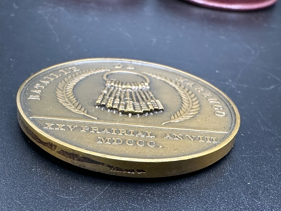 Vintage French Bronze Commemorative Medallion Napoleon I The Army Crosses The St. Bernard / The Battle Of Marengo By Etienne Jacques And Dominique-Vivant Denon With Original Case 1 9/16'W [Photo 6]