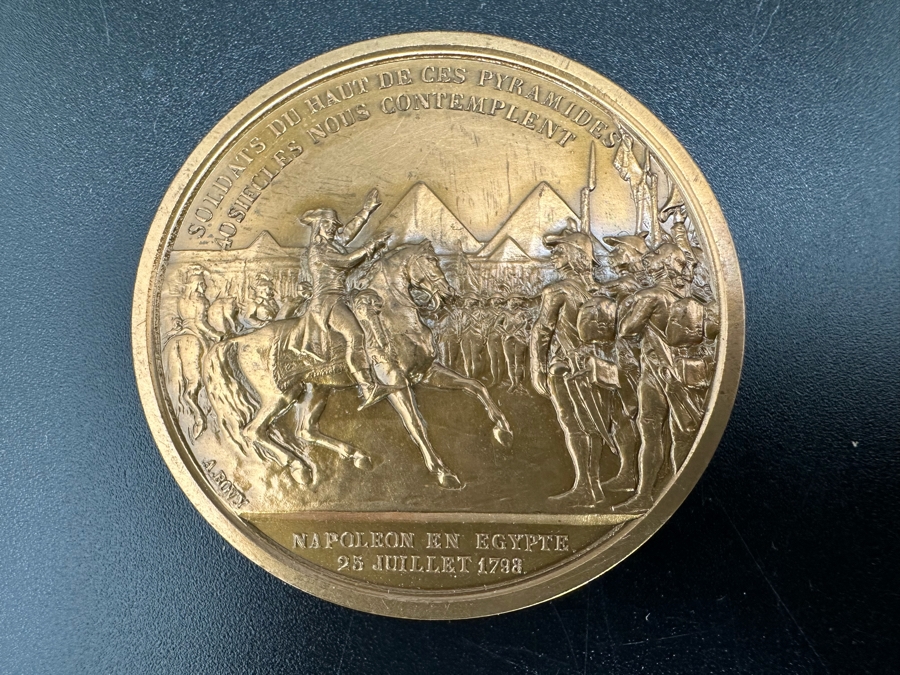 Vintage French Bronze Commemorative Medallion Napoleon I The Battle Of The Pyramids Egypt With Original Case 1 9/16'W [Photo 4]