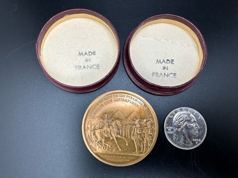 Vintage French Bronze Commemorative Medallion Napoleon I The Battle Of The Pyramids Egypt With Original Case 1 9/16'W [Photo 2]