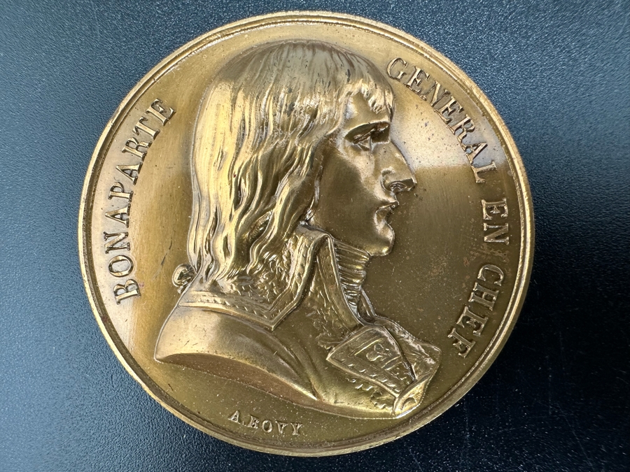 Vintage French Bronze Commemorative Medallion Napoleon I The Battle Of The Pyramids Egypt With Original Case 1 9/16'W [Photo 6]
