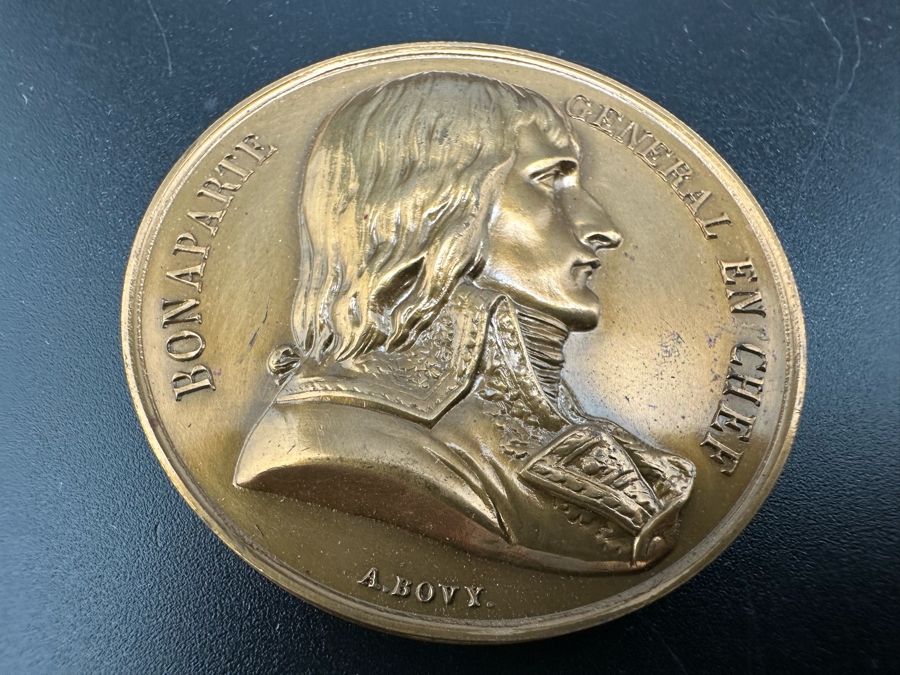 Vintage French Bronze Commemorative Medallion Napoleon I The Battle Of The Pyramids Egypt With Original Case 1 9/16'W [Photo 7]