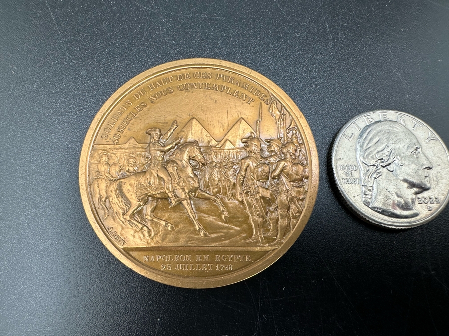 Vintage French Bronze Commemorative Medallion Napoleon I The Battle Of The Pyramids Egypt With Original Case 1 9/16'W [Photo 3]