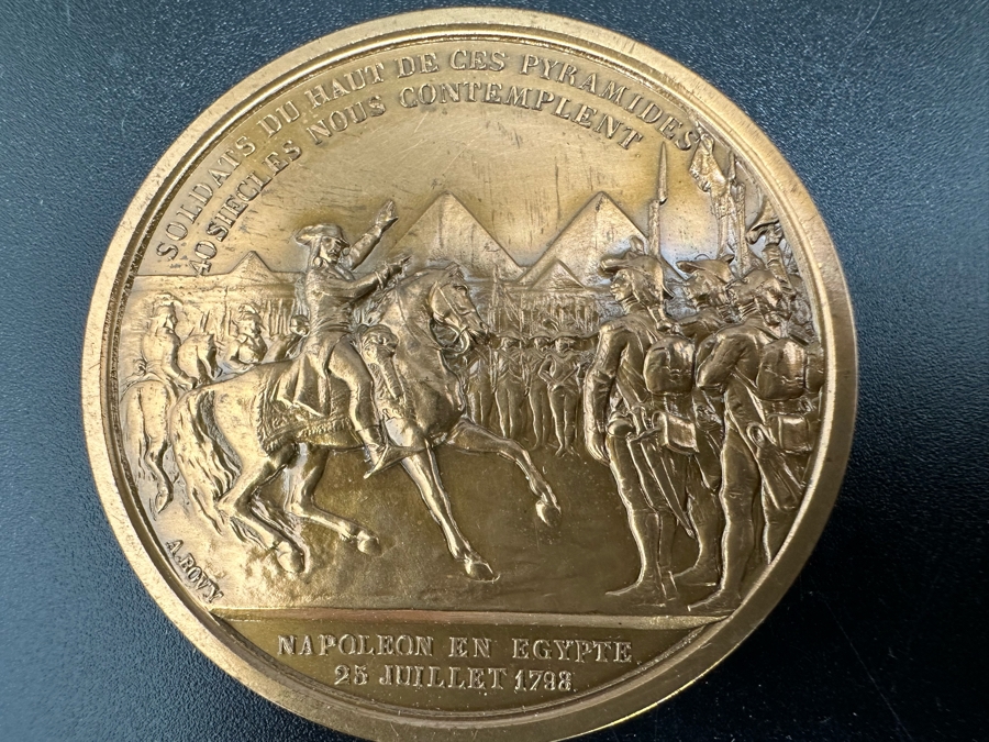 Vintage French Bronze Commemorative Medallion Napoleon I The Battle Of The Pyramids Egypt With Original Case 1 9/16'W [Photo 5]