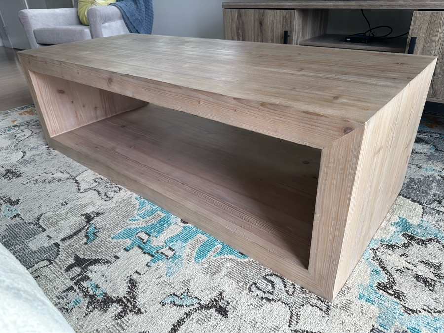 Pottery Barn Wooden Coffee Table With Lower Shelf 58W X 24D X 18H [Photo 8]