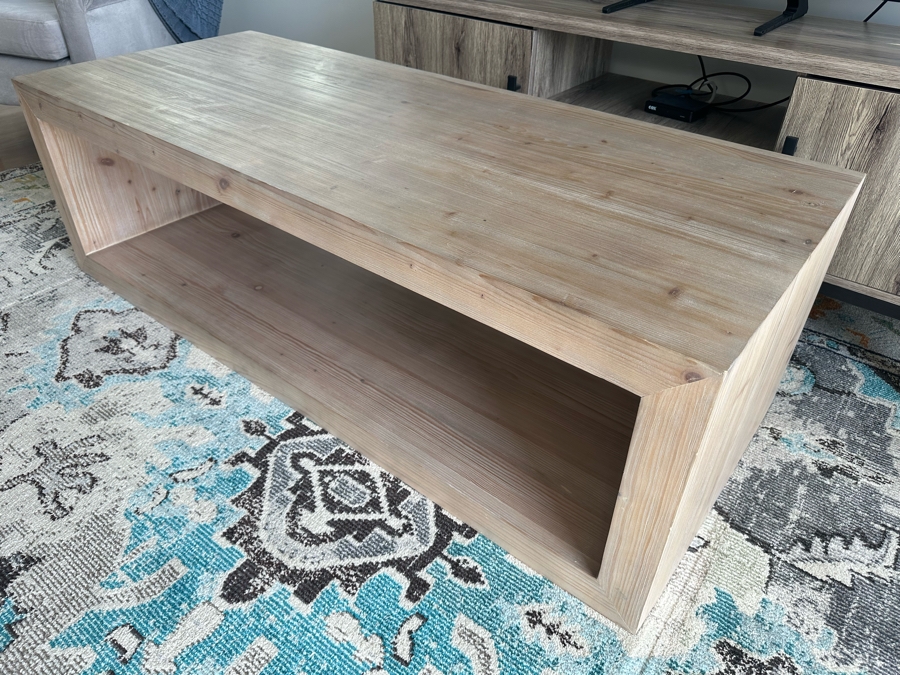 Pottery Barn Wooden Coffee Table With Lower Shelf 58W X 24D X 18H [Photo 4]