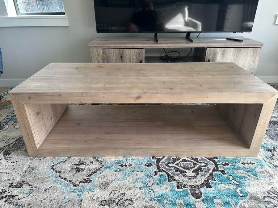 Pottery Barn Wooden Coffee Table With Lower Shelf 58W X 24D X 18H [Photo 2]