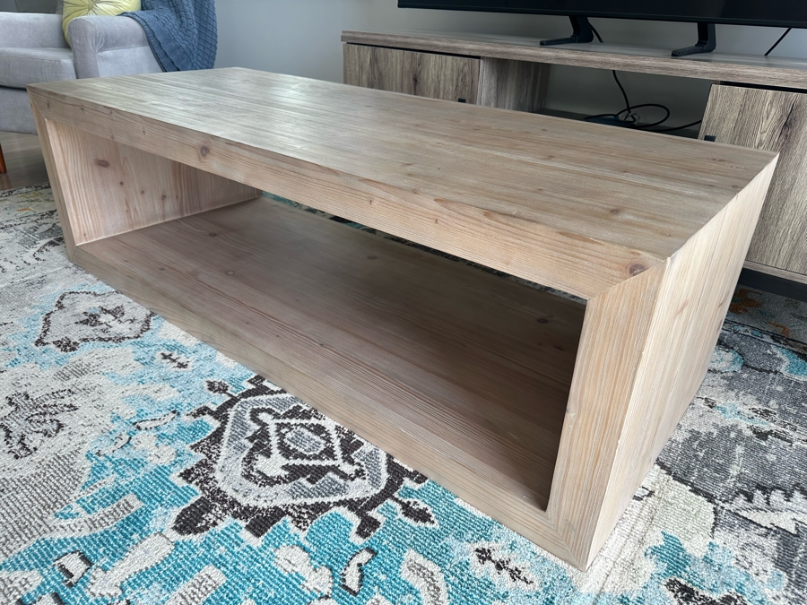 Pottery Barn Wooden Coffee Table With Lower Shelf 58W X 24D X 18H [Photo 3]