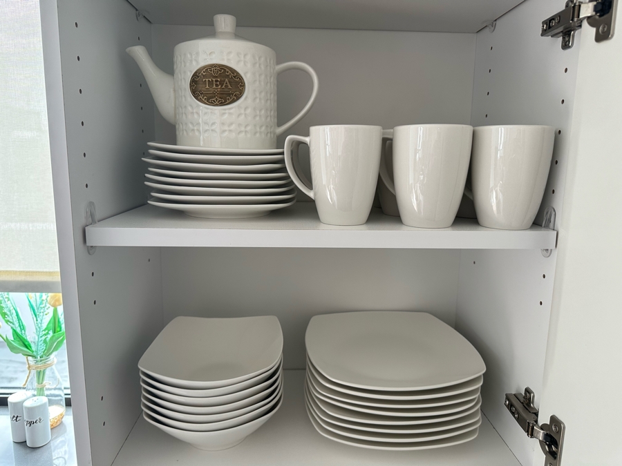 SALT Dishwasher & Microwave Safe White Plates, Bowls & Coffee Cups Plus Tea Pot [Photo 2]