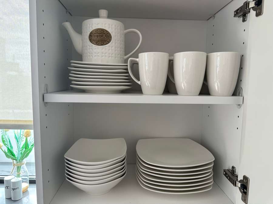 SALT Dishwasher & Microwave Safe White Plates, Bowls & Coffee Cups Plus Tea Pot [Photo 1]
