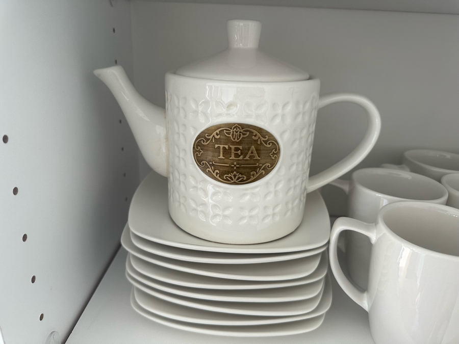 SALT Dishwasher & Microwave Safe White Plates, Bowls & Coffee Cups Plus Tea Pot [Photo 5]