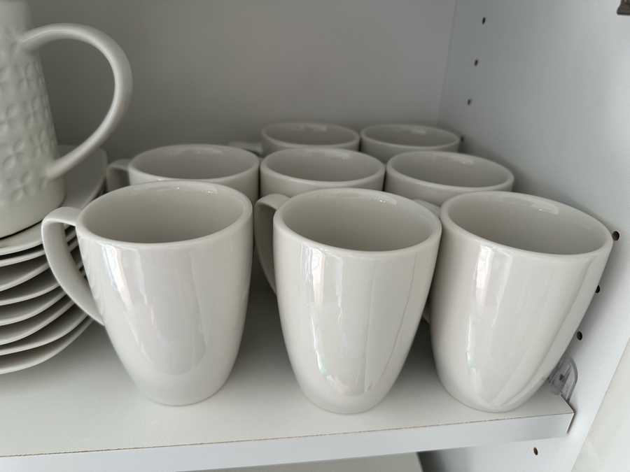 SALT Dishwasher & Microwave Safe White Plates, Bowls & Coffee Cups Plus Tea Pot [Photo 4]