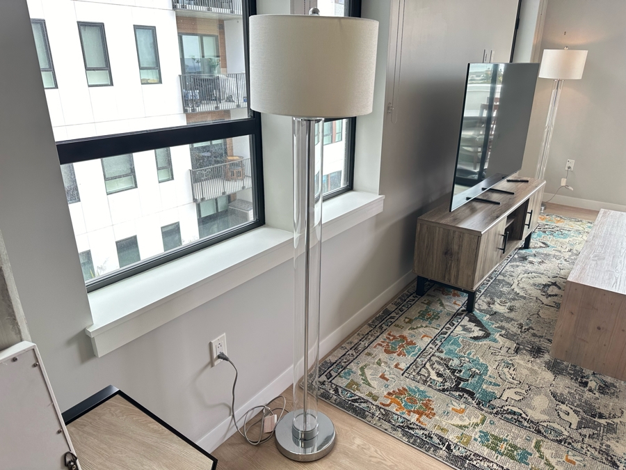 Pair Of Modern Glass & Chrome Floor Lamps 65H [Photo 6]