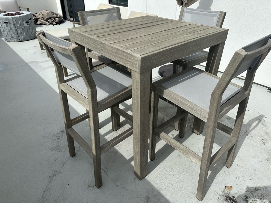 West Elm Portside Outdoor Bar Table 35 X 35 X 30H With Four Bar Stools Retails $2,088 [Photo 4]
