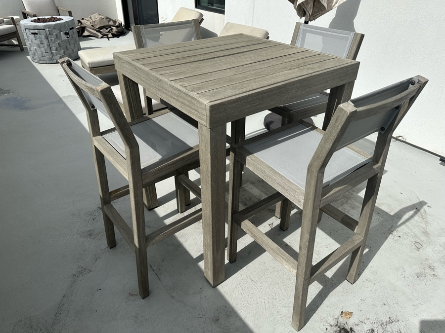 West Elm Portside Outdoor Bar Table 35 X 35 X 30H With Four Bar Stools Retails $2,088 [Photo 3]