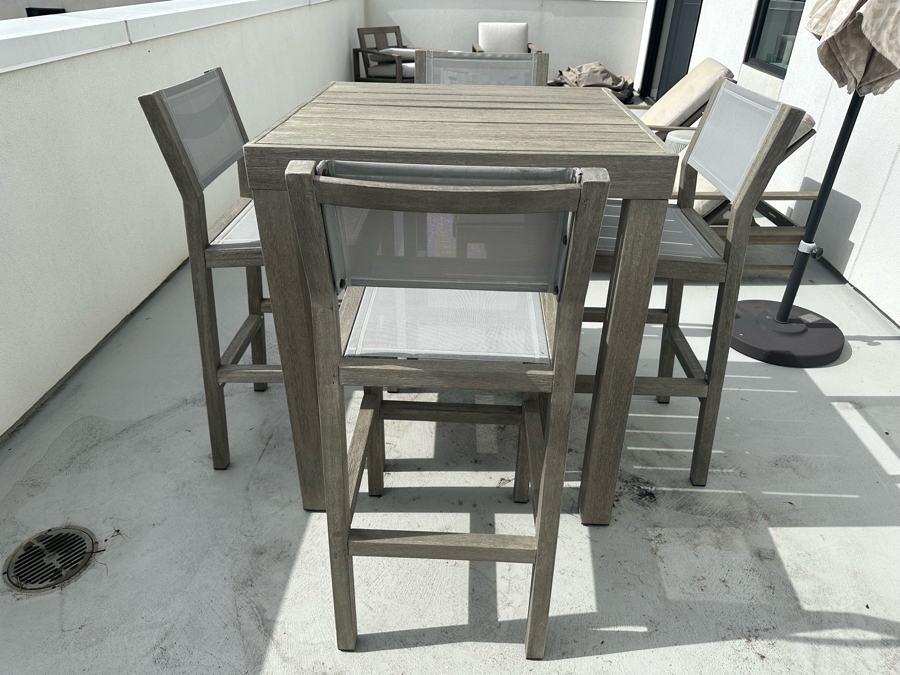 West Elm Portside Outdoor Bar Table 35 X 35 X 30H With Four Bar Stools Retails $2,088 [Photo 2]