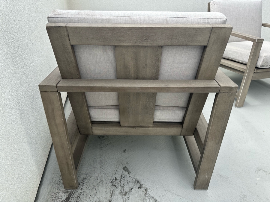 Two Pottery Barn Armchairs 27.5W X 30D X 30H Retails $587 Plus Modern White Resin Side Table [Photo 5]