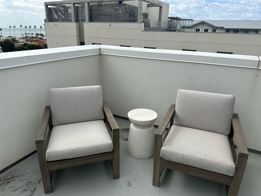 Two Pottery Barn Armchairs 27.5W X 30D X 30H Retails $587 Plus Modern White Resin Side Table [Photo 2]