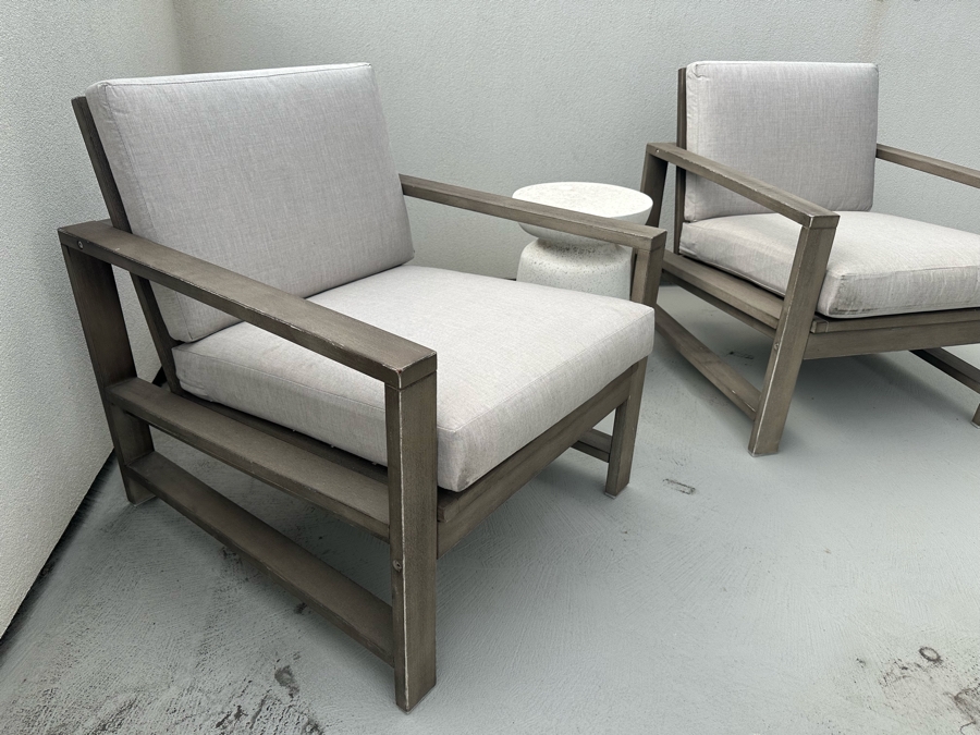 Two Pottery Barn Armchairs 27.5W X 30D X 30H Retails $587 Plus Modern White Resin Side Table [Photo 4]