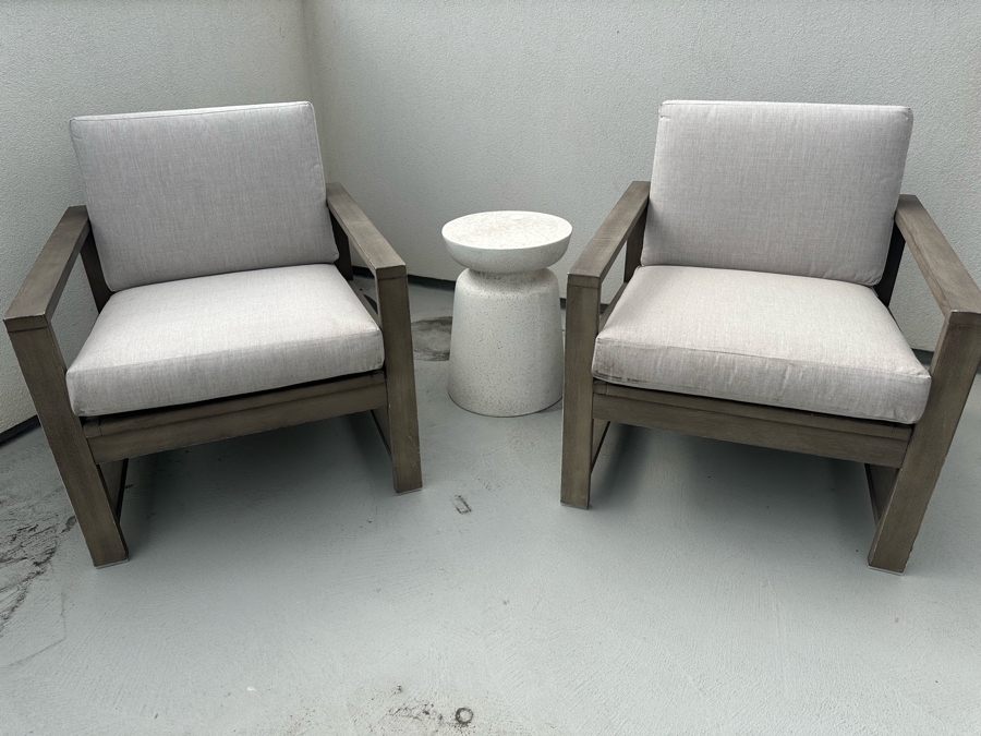 Two Pottery Barn Armchairs 27.5W X 30D X 30H Retails $587 Plus Modern White Resin Side Table [Photo 3]