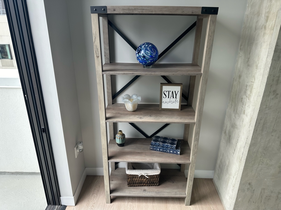 Gray Wash 4-Shelf Etagere Bookcase 30W X 14D X 64.5H