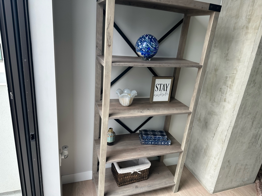 Gray Wash 4-Shelf Etagere Bookcase 30W X 14D X 64.5H [Photo 3]